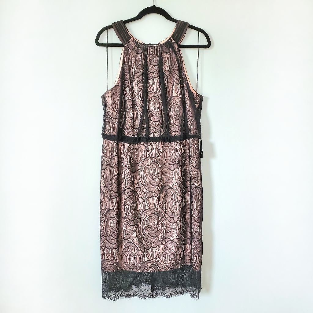 Adrianna Papell Black Floral Lace Dress